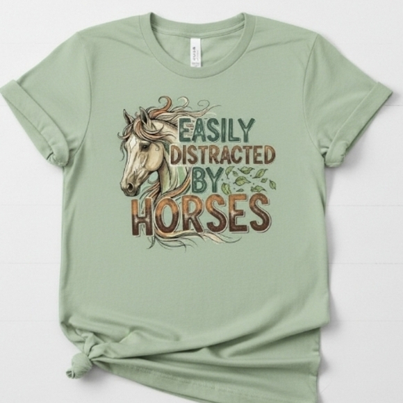 Easily Distracted by Horses Tee | Western Horse Graphic Shirt | Equestrian Gift - Picture 1 of 10
